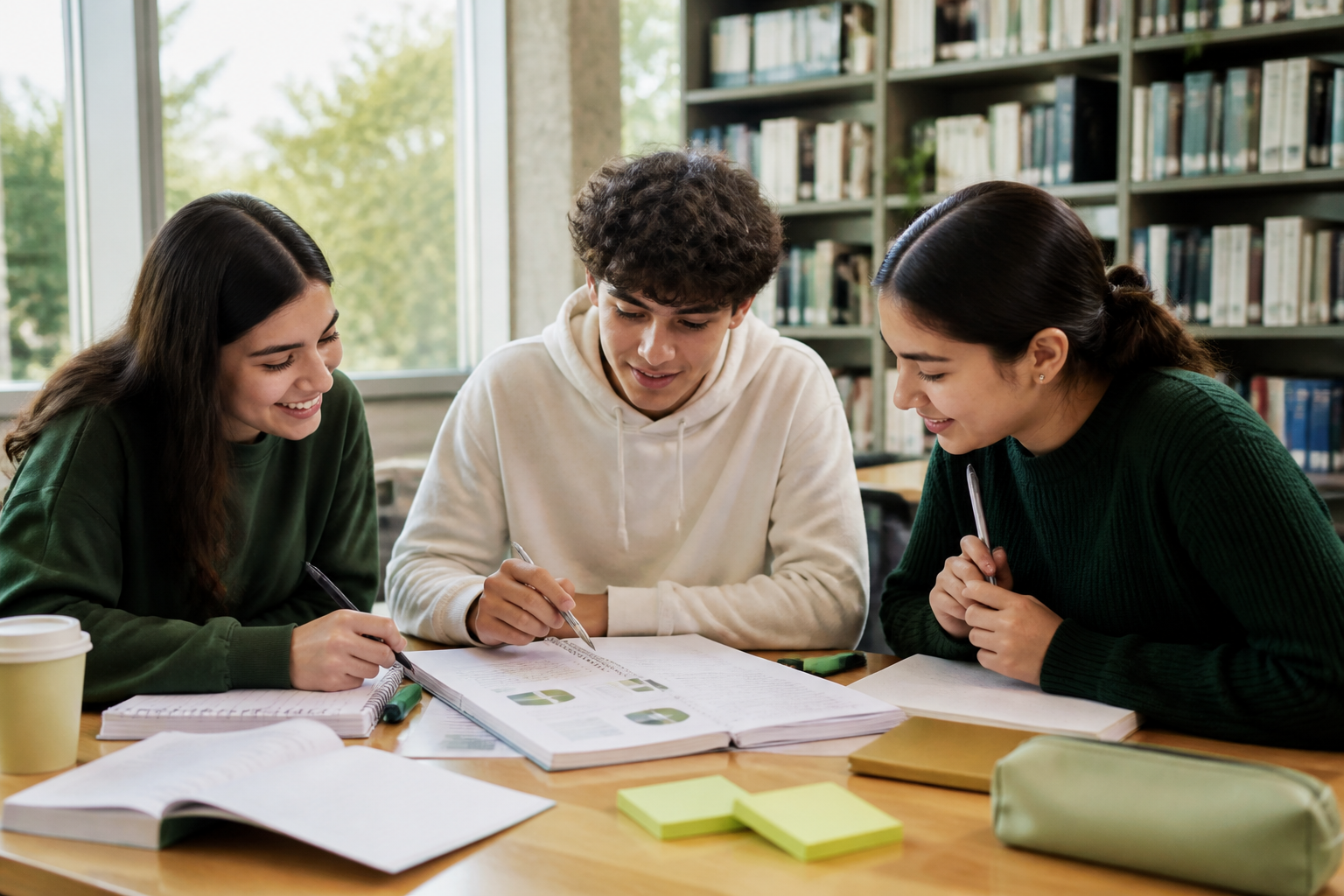Estudiantes preparando la PAES juntos